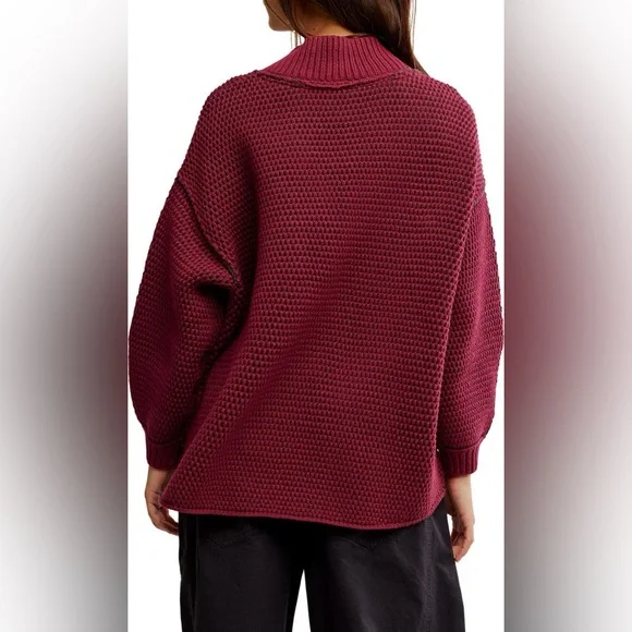 Free People Maisie Oversized Sweater Cranberry Fudge - Picture 3 of 6